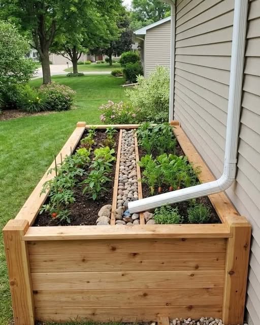 Raised Bed Garden Against a House