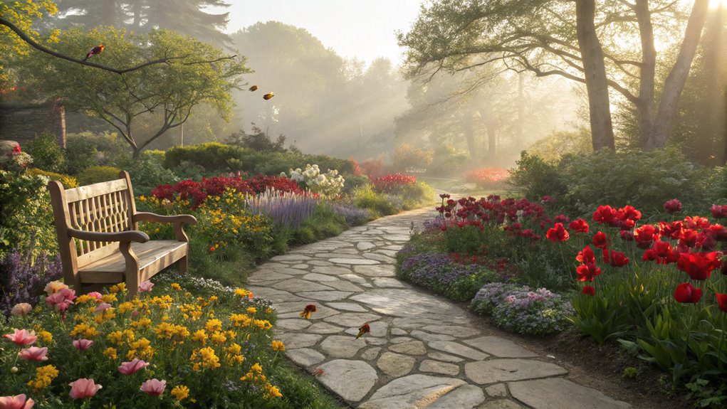 flower beds and walkways