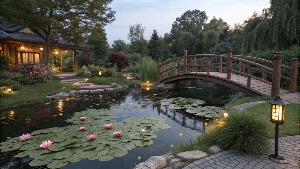 pond with scenic bridge