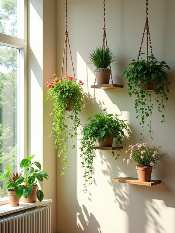 suspended plant display shelves