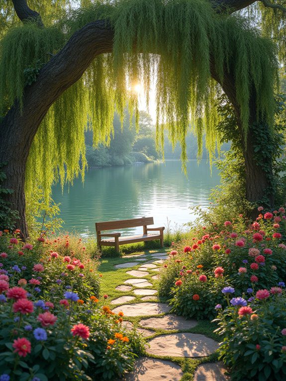 tranquil waterside floral haven