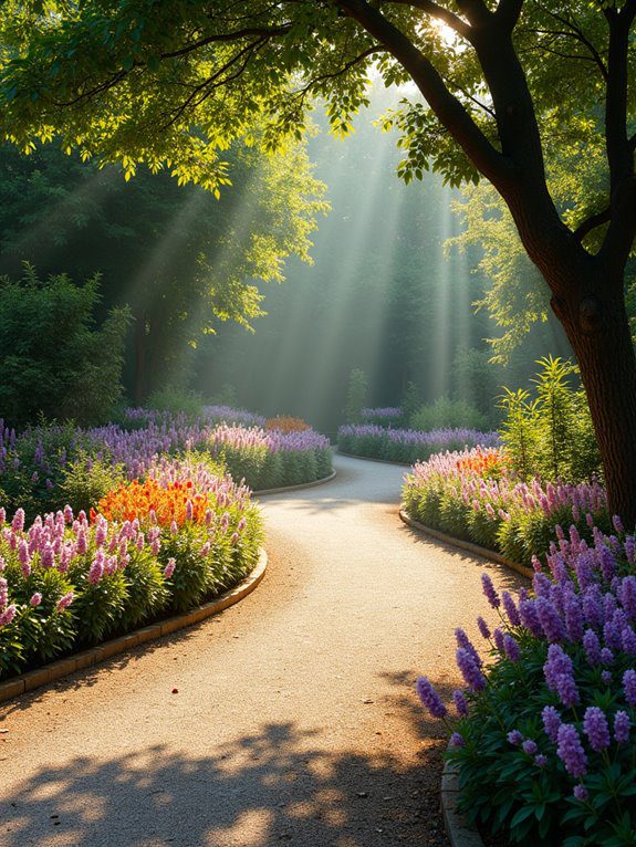 vibrant blooms lining driveway
