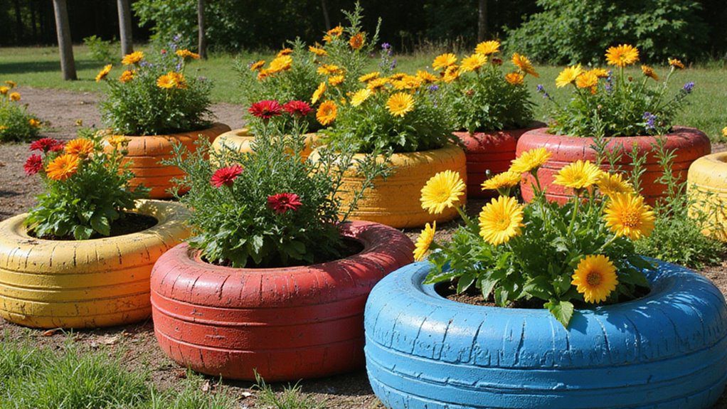 colorful tire flower arrangement