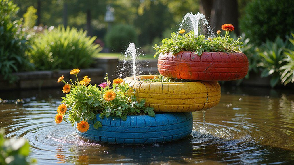 recycled tires water feature
