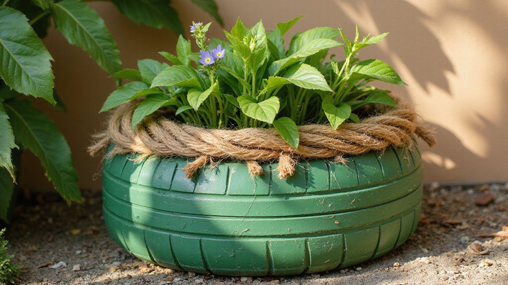 sisal rope tire planter