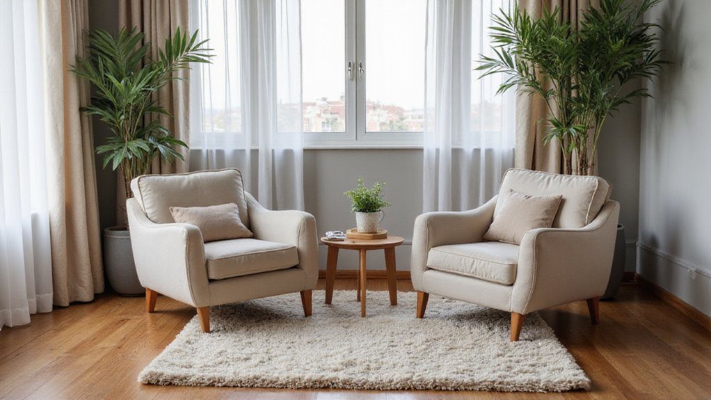 sleek armchairs strategically positioned
