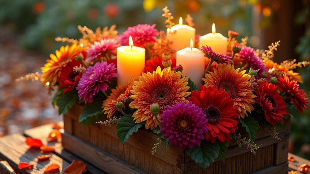autumn candle and flower display