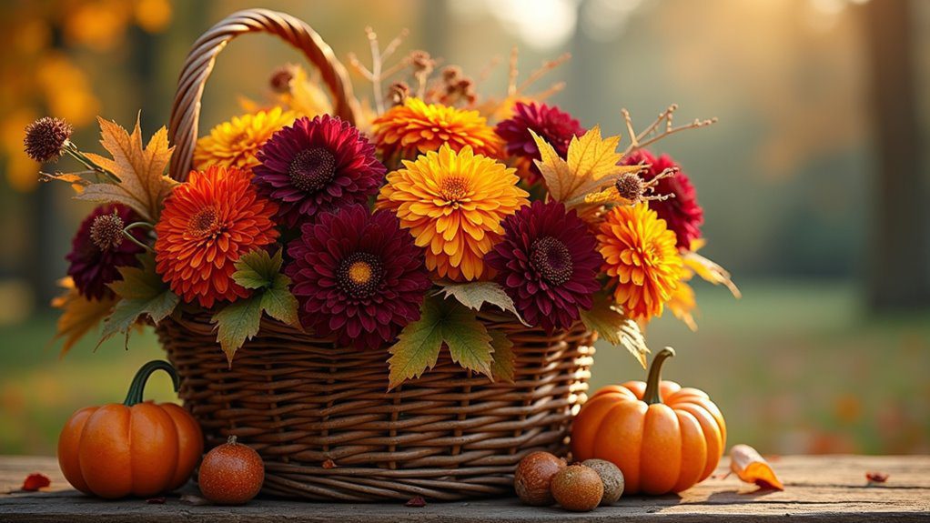 autumn inspired floral basket display