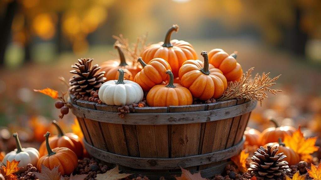 autumn pumpkin pinecone display