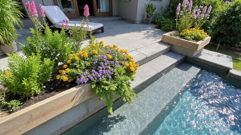 colorful raised planters enhance