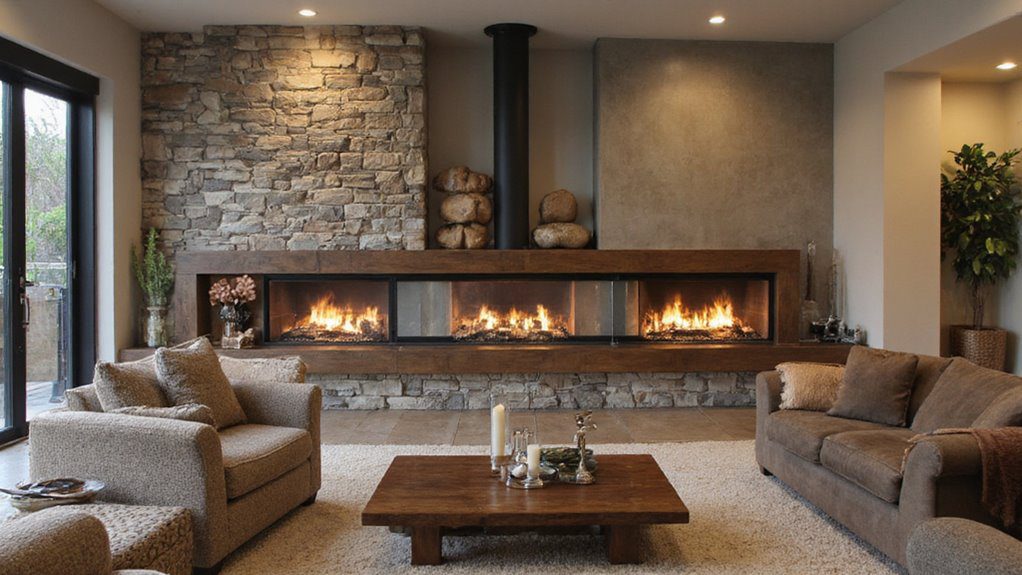 elegant space divider fireplace