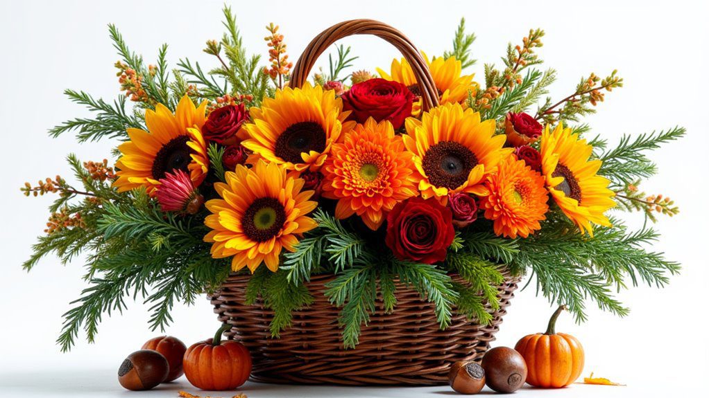 evergreen and autumn flower mix
