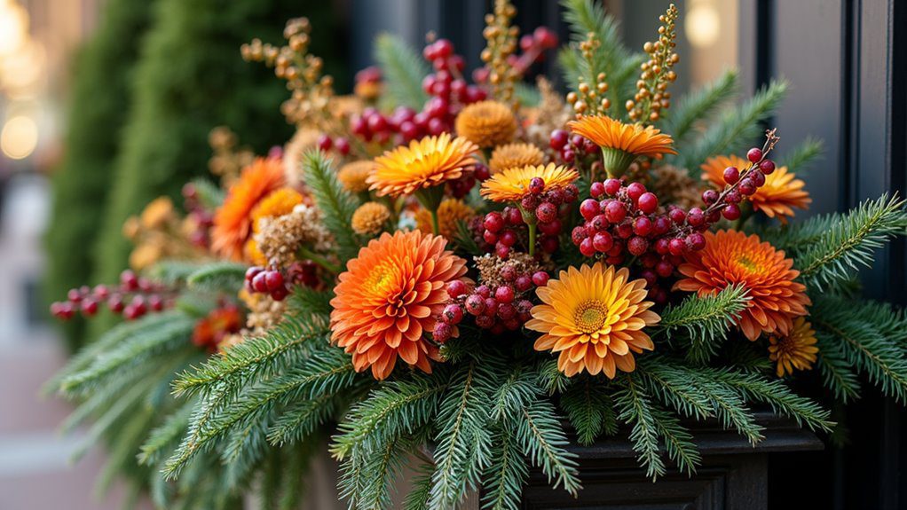 evergreen and berry accents