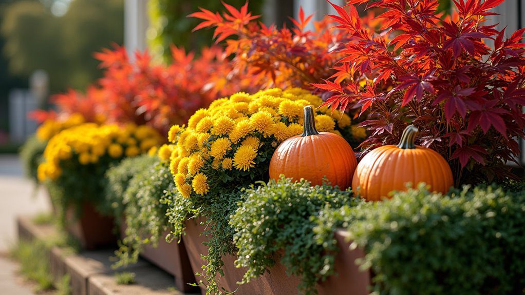 maple leaves enhance autumn containers