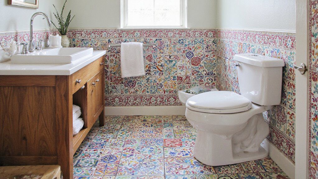 patterned tiles enhance bathrooms