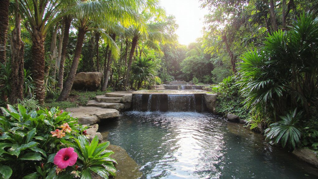 tranquil cascading water features