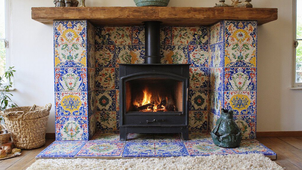 vibrant fireplace tile designs