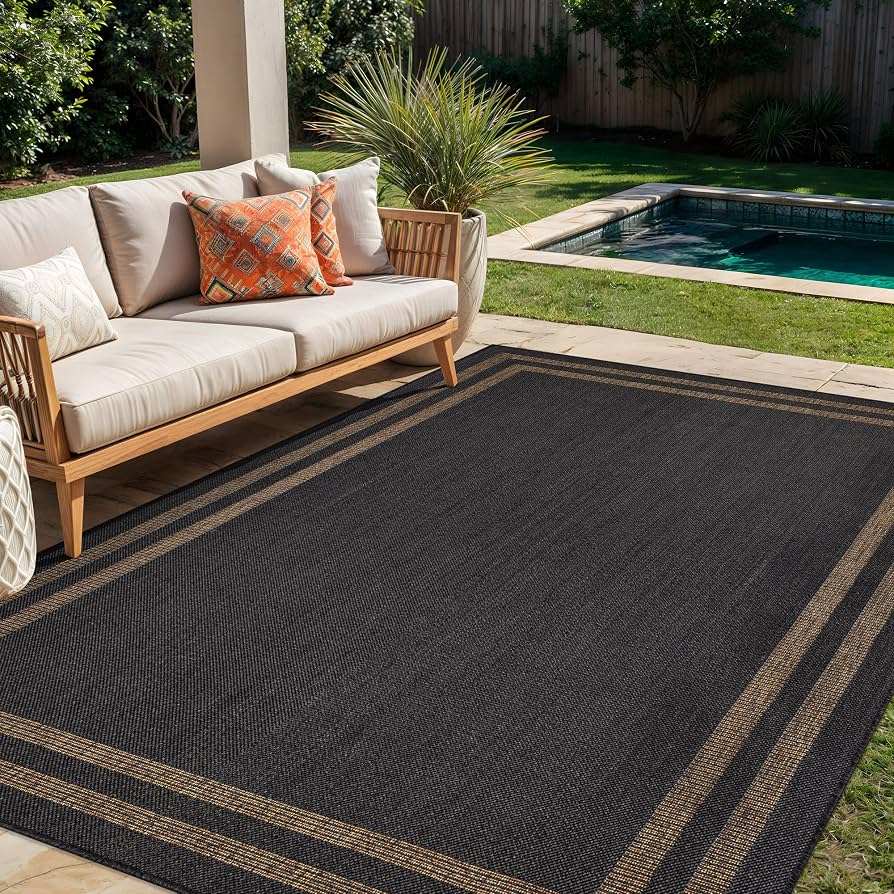 Amazon.com: Rugshop Modern Stripe Border Indoor Outdoor Rug Dark Gray/Natural 5' x 7' | Indoor Outdoor, Rectangular, Size 5' x 7', Patio, Deck, Porch, Balcony, Backyard, Garden, Poolside, Sunroom, Outdoor Living :