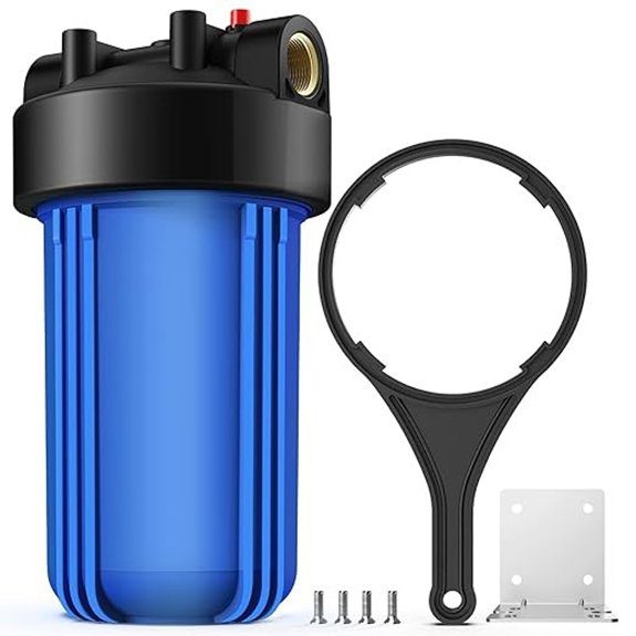 SimPure Whole House Water Filter Housing (DB10P) 10 x 4.5 Sediment Carbon Filter Universal Housing Pre-Filtration System for Well and City Water 1 NPT Port Pressure Release