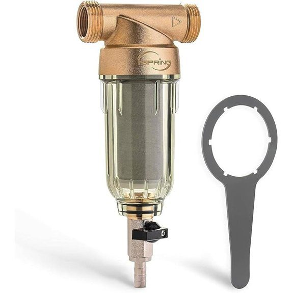 iSpring WSP-50 Spin Down Sediment Water Filter Whole House Reusable Flushable Prefilter for Well Water 50-Micron 1 MNPT + 3/4 FNPT Lead-Free Brass