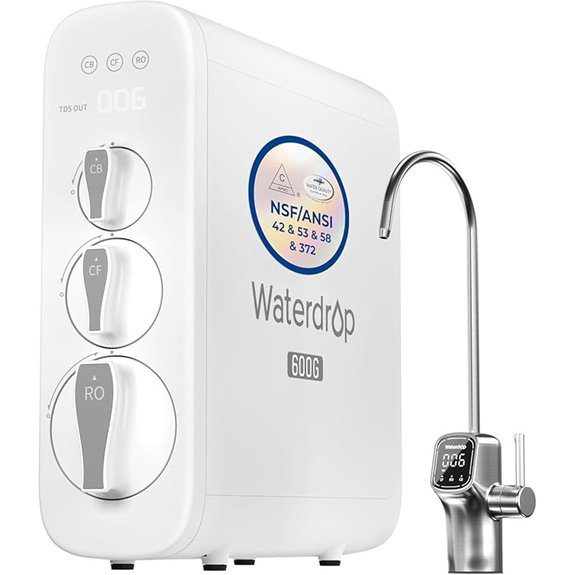 Waterdrop G3P600 Reverse Osmosis System 8 Stage Tankless Reverse Osmosis Water Filter NSF/ANSI 42 & 53 & 58 & 372 Certified Under Sink RO System 2:1 Pure to Drain Smart LED Faucet