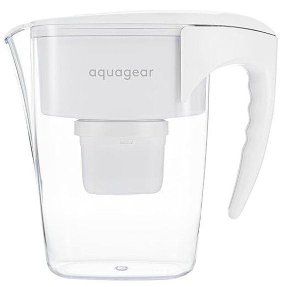 Aquagear Water Filter Pitcher – Lead Chlorine PFOA/PFOS Microplastics Filter 10 Cup 120 Gallon Filter Life - Filter Media Made in USA