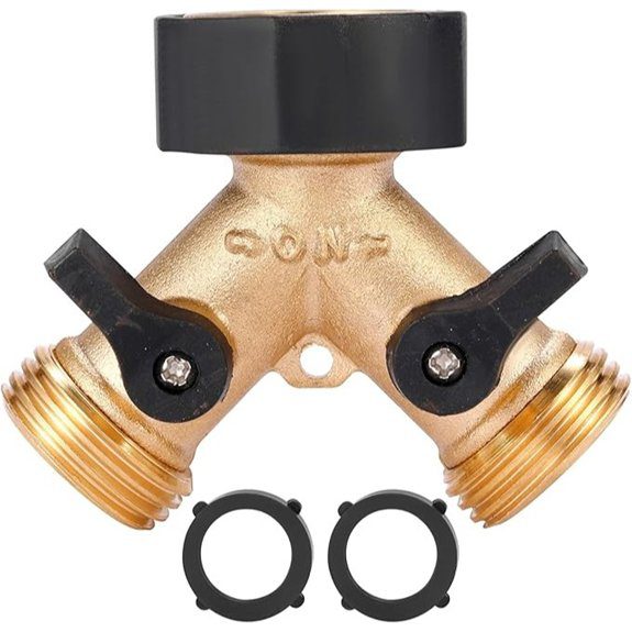 Brass 2-Way Garden Hose Splitter with Washers