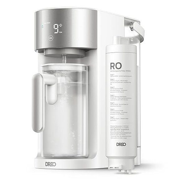 DREO Reverse Osmosis Water Filter Countertop RO Filtration System 3:1 Pure to Drain TDS & Filter Life & Autofill Pitcher Installation-Free Self-Cleaning Water Purifier RO Water Filter