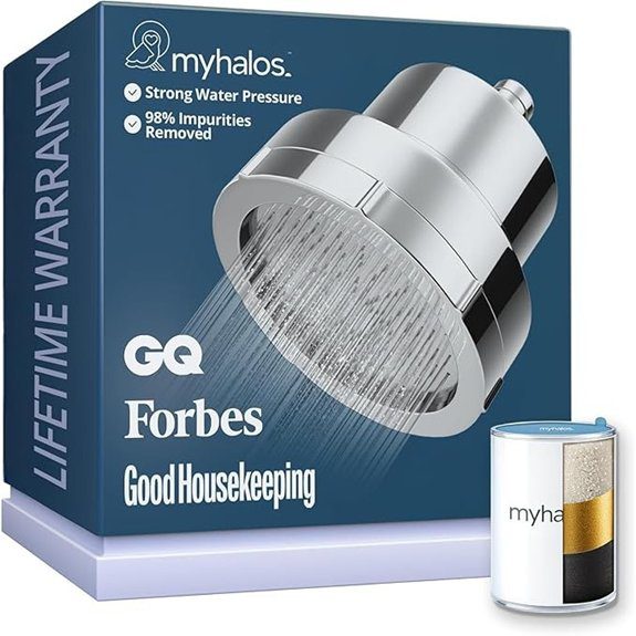 MyHalos® Filtered Shower Head for Hard Water Filter - High Pressure Removes Chlorine - Shower Head Filter for Hard Water Softener Showerhead Easy Install For Hair & Skin Filtering (Chrome)
