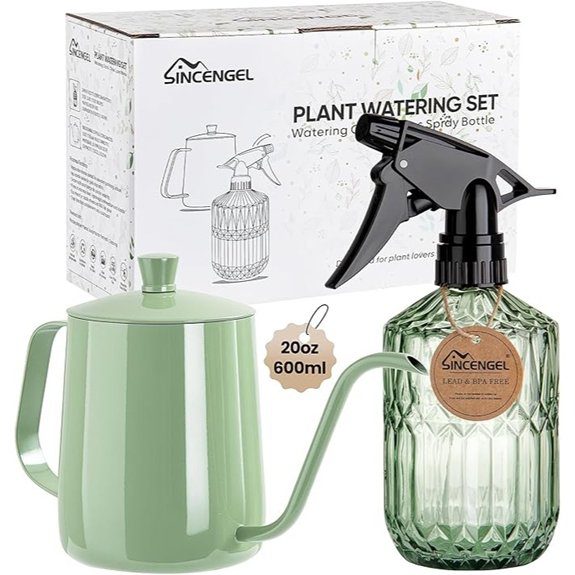 Green Metal Watering Can with Glass Plant Mister