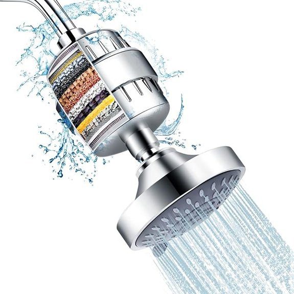 FEELSO Shower Head and 15 Stage Shower Filter Combo High Pressure 5 Spray Settings Filtered Showerhead with Water Softener Filter Cartridge for Hard Water Remove Chlorine and Harmful Substances
