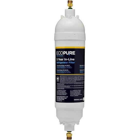 EcoPure EPINL30 5-Year In-Line Refrigerator Water Filter – Universal Fit for Most Fridges Ice Makers RVs & Boats – Reduces Chlorine Taste & Odor – Easy DIY Install with 1/4 Fittings