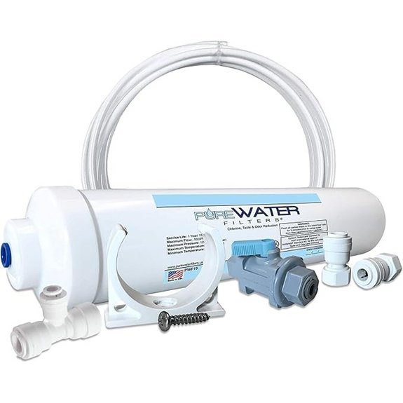 PureWater Filters Inline Water Filter Kit for Ice Maker with 1/4-Inch Direct Quick-Connect Fittings Tubing and a T-Connector