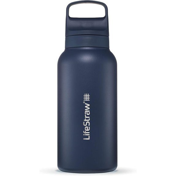 LifeStraw Go Series — Insulated Stainless Steel Water Filter Bottle for Travel and Everyday Use Removes Bacteria Parasites and Microplastics Improves Taste 1L Aegan Sea