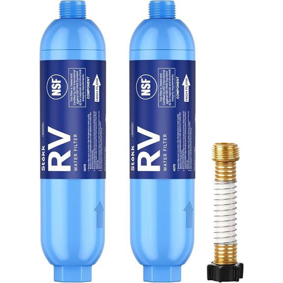 Stokk RV Water Filter with Flexible Hose Protector NSF Certified Inline Water Hose Filter for Garden Camper and Pool Greatly Reduces Bad Taste Chlorine Odor Rust and Sediment 2 Pack