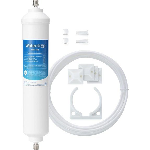 Waterdrop Inline Water Filter for Refrigerator and Ice Maker 1 Year NSF Certified High Capacity Drinking Water Filtration System with Direct Connect Fittings,Reduces Chlorine,Sediment,Bad Taste&Odor