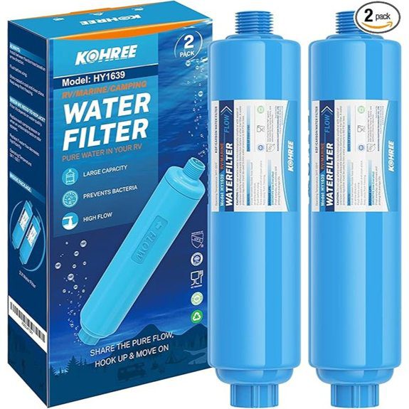 Kohree RV Water Filter NSF Certified Inline Water Filter Reduces Chlorine Bad Taste Odor RV Accessories Ideal for Campers Marine Garden Hose Boats Trailer Motorhome 2 Pack