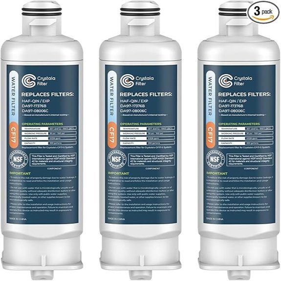 Crystala Filters Replacement for DA97-17376B Water Filter NSF 42 Compatible with Samsung HAF-QIN HAF-QIN/EXP DA97-08006C RF23M8070SG RF23M8070SR RF23M8090SG RF23M8570SR (3 Pack)