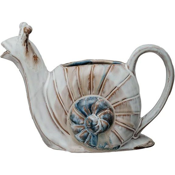Creative Co-Op 26-Ounce Snail Shaped Stoneware Watering Can Multicolor