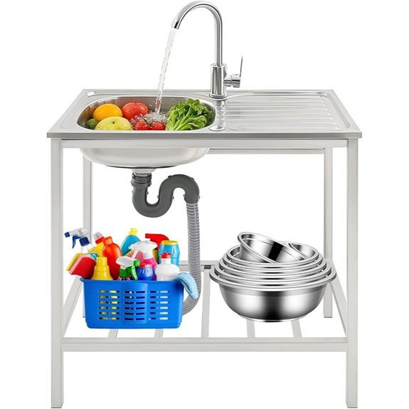 Heavy-Duty Stainless Steel Outdoor Sink with Shelf