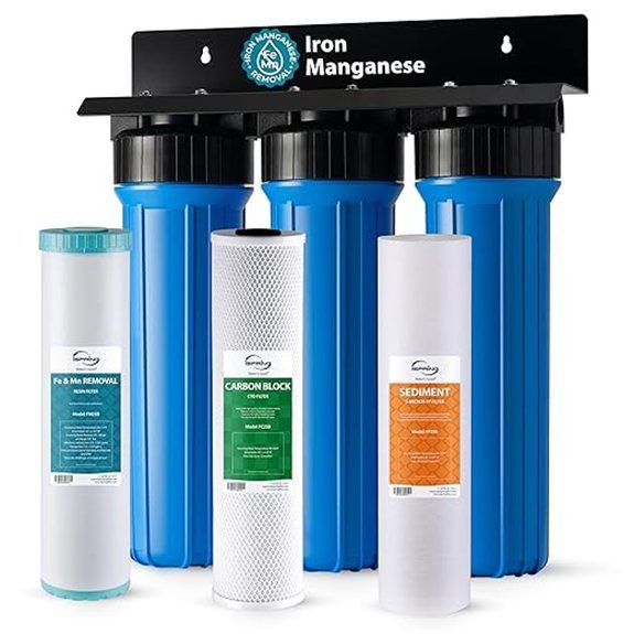 iSpring Whole House Water Filter System Reduces Iron Manganese Chlorine Sediment Taste and Odor 3-Stage Iron Filter Whole House Model: WGB32BM