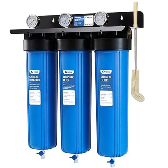 HQUA WF3-01 3-Stage Whole House Water Filtration System Reduces Heavy Metals (Lead Mercury Copper Nickel Chromium) Chloramine Sediment Odor and VOC’s