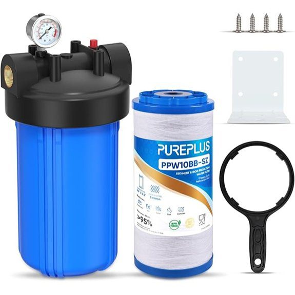 PUREPLUS 1-Stage Whole House Water Filter with Iron Manganese Reducing Water Filter for Well Water 10x4.5 Universal Housing