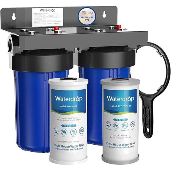 Waterdrop Whole House Water Filter System Reduce Iron & Manganese with Carbon and Sediment Filters 5-Stage Filtration Reduce Iron Lead Chlorine Odor 2-Stage WD-WHF21-FG 1 Inlet/Outlet