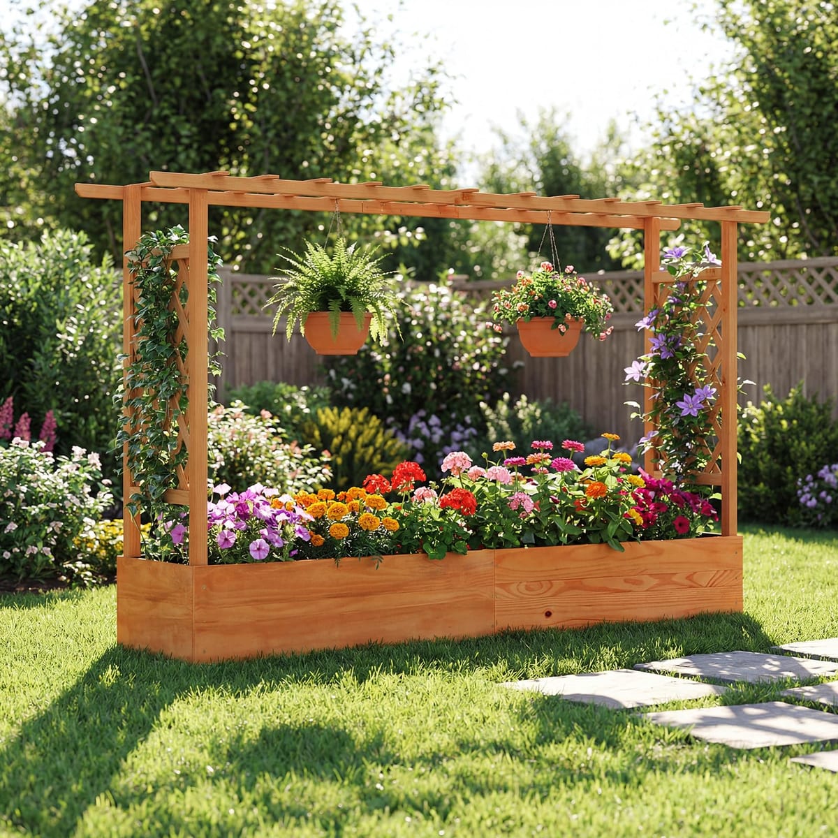 Rectangular Raised Garden Bed with Trellis - Raised Garden Bed for Yards That Don't Get Full Sun